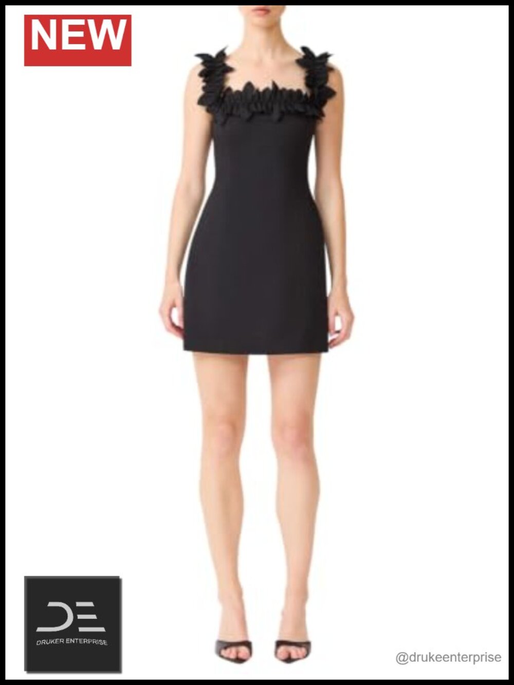 Square Neck Mini Dress Ruffle Trim Sleeveless